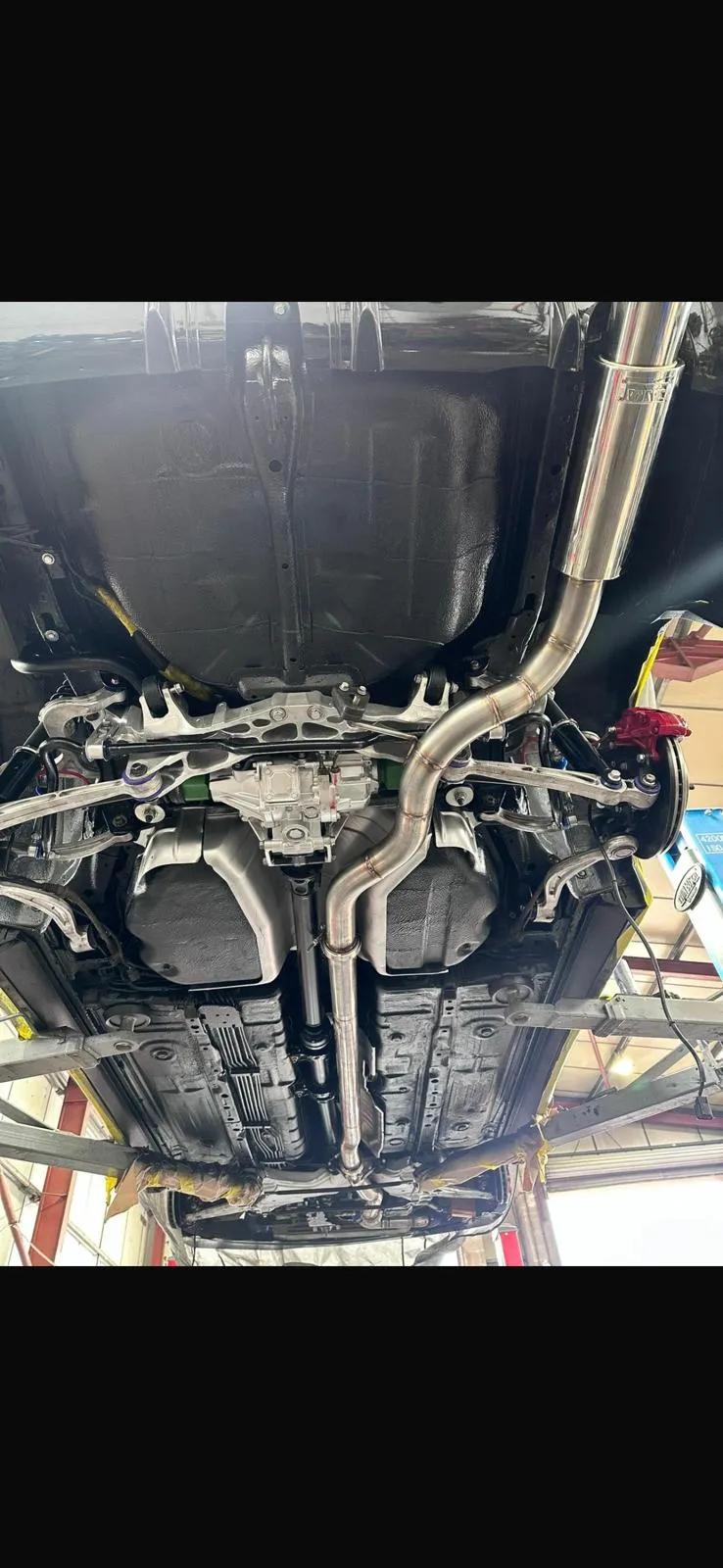 Custom exhaust system installed underside